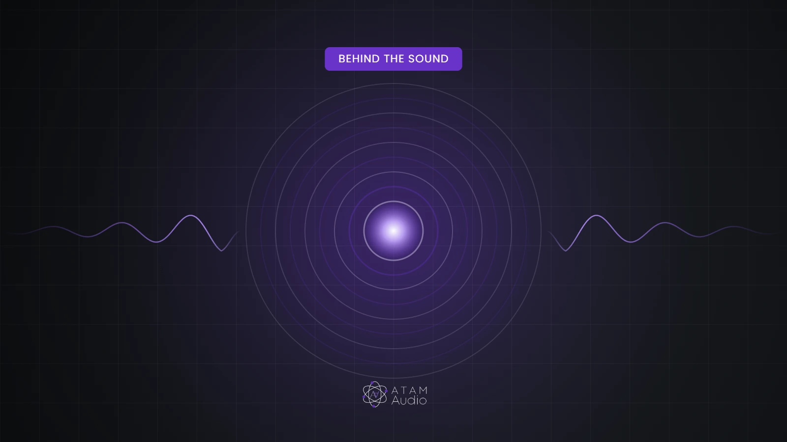 Concentric sound rings radiating from a glowing center in ATAM Audio purple