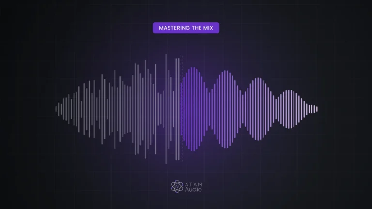 Noisy versus clean audio waveform illustration in ATAM Audio purple